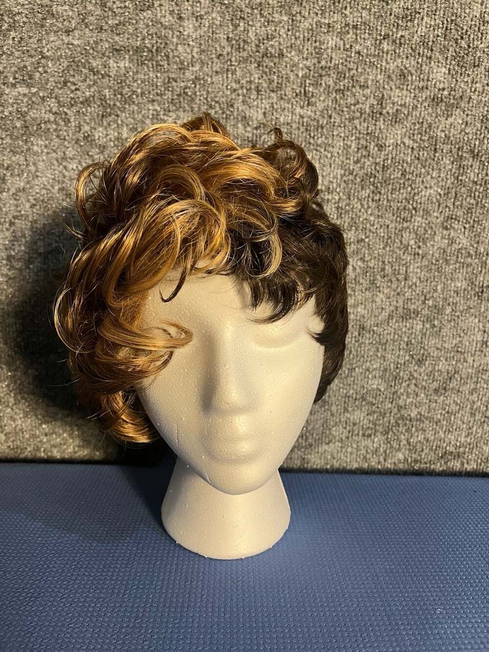 Motown Tress Short Curly Layered Wig Brown Copper Blonde Ombre 002-046